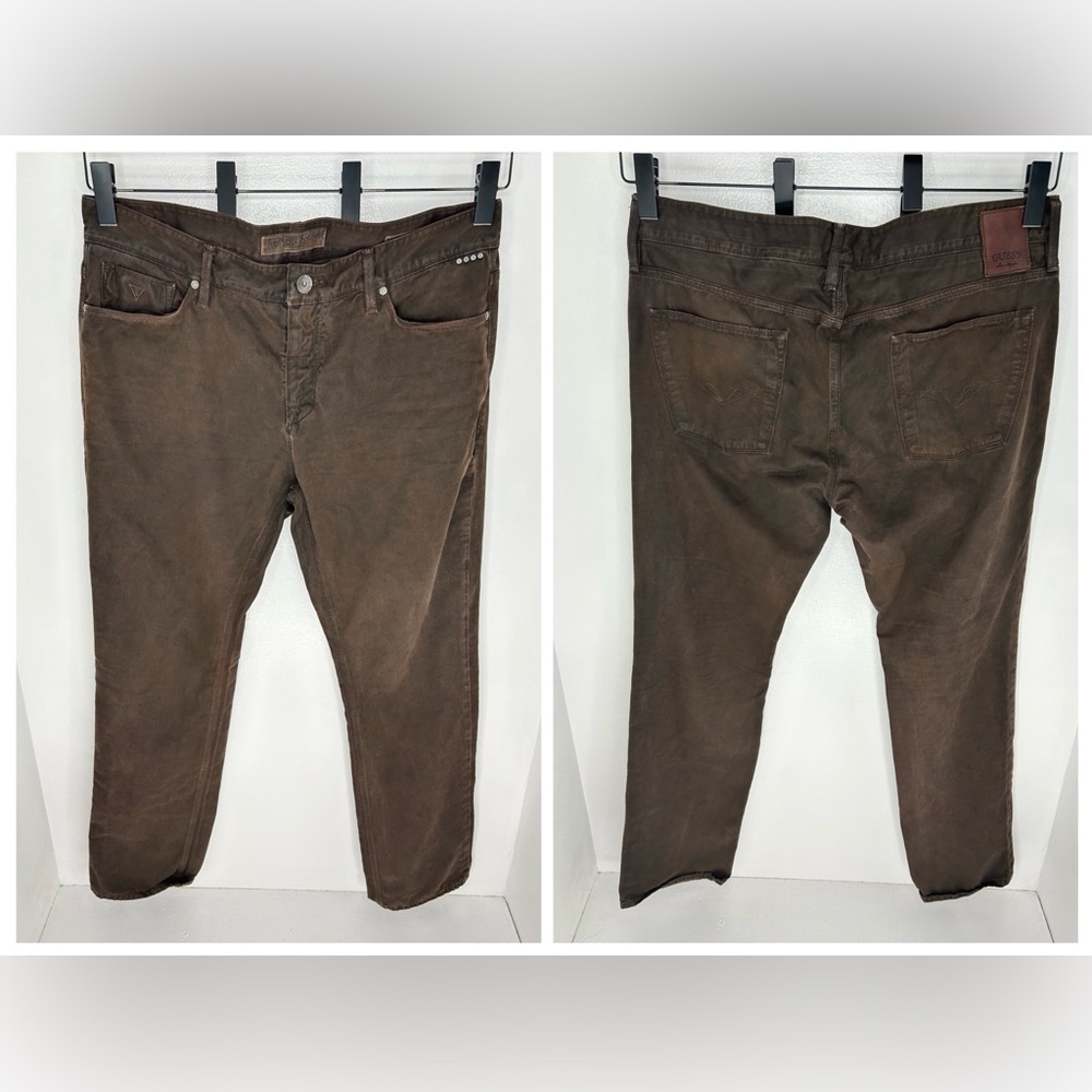 Guess Jeans‎ Lincoln Slim Straight Size 38x33 Brown Denim 100% Cotton Retro